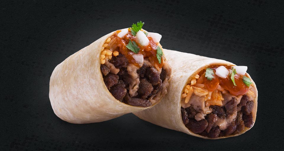 El Burrito – Rice, bean, and meat burrtio cut in half with salsa
