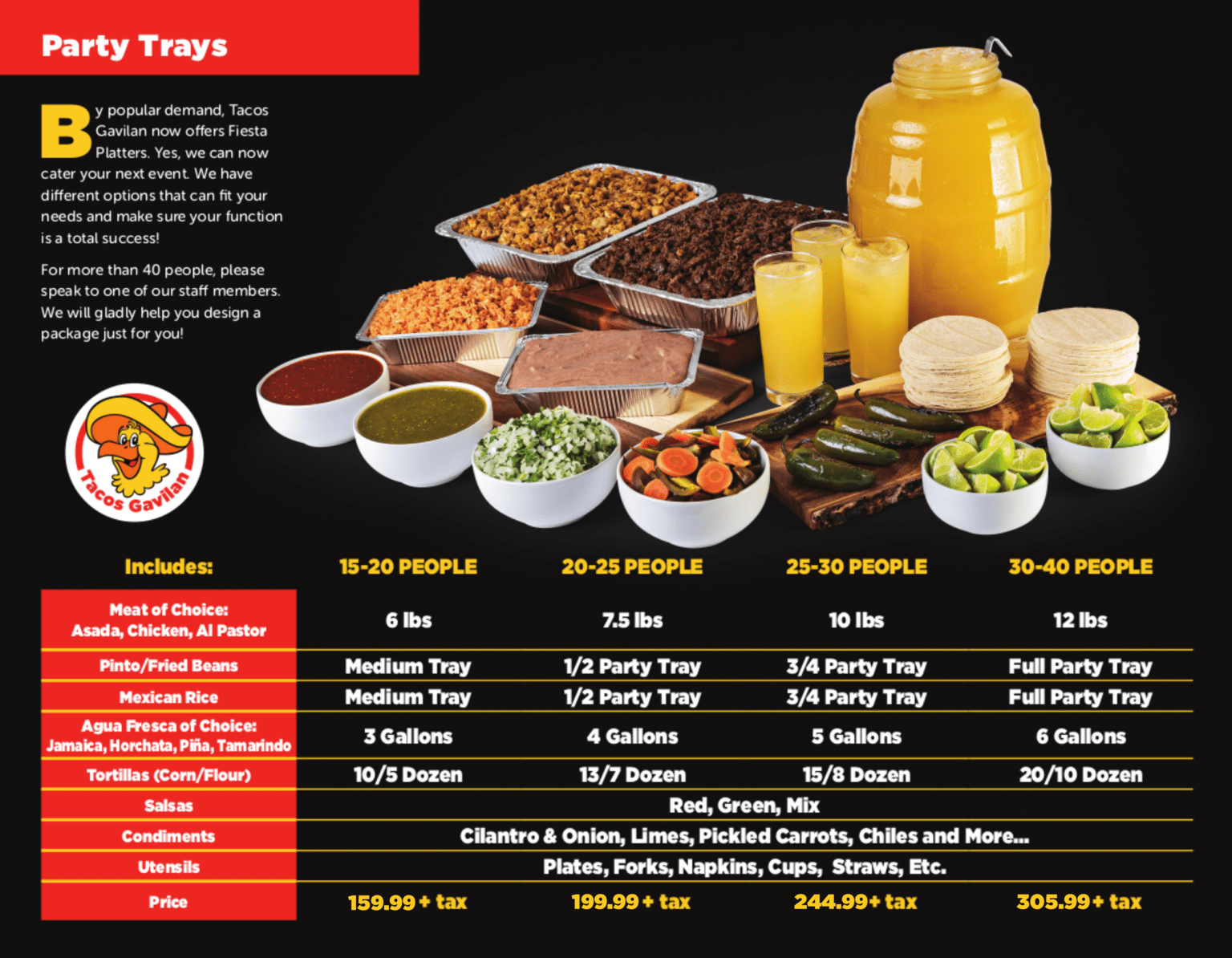 Fiesta Platter Menu Tacos Gavilan